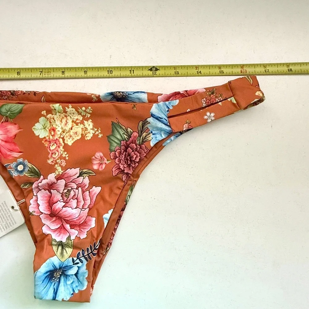 Agua Bendita Polly‎ Floret Bikini Bottom Rust Floral Swim XL